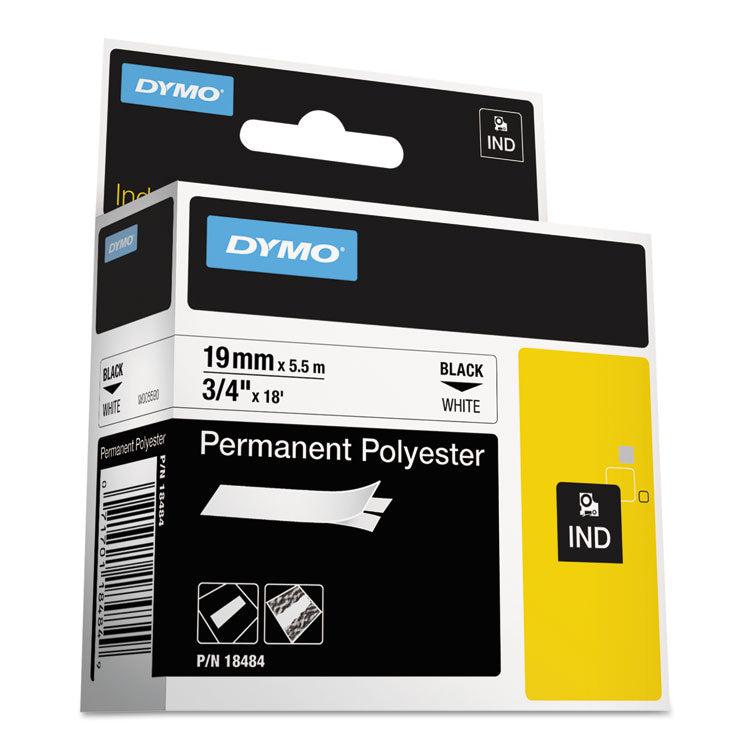 DYMO® Rhino Permanent Poly Industrial Label Tape, 0.75" x 18 ft, White/Black Print (DYM18484)