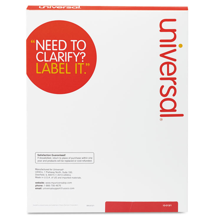 Universal® White Labels, Inkjet/Laser Printers, 1.33 x 4, White, 14/Sheet, 100 Sheets/Box (UNV80106)