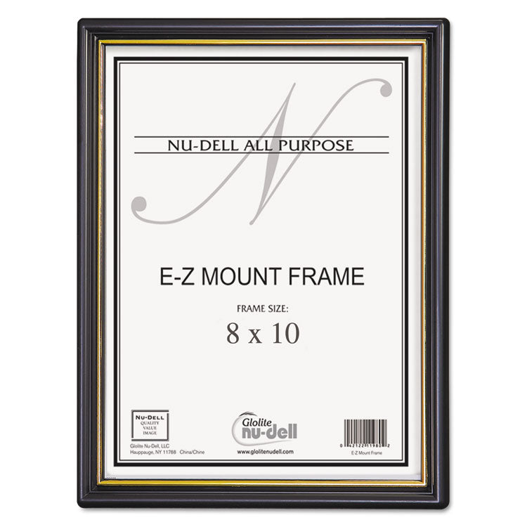 NuDell™ EZ Mount Document Frame with Trim Accent and Plastic Face, Plastic, 8 x 10, Black/Gold (NUD11800)