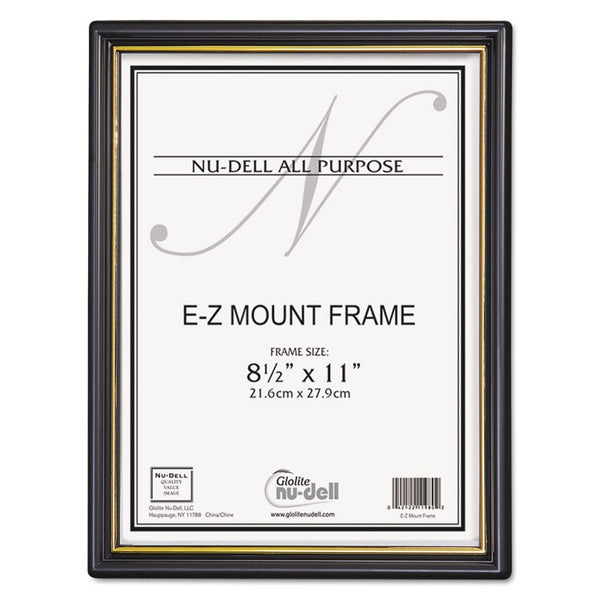 NuDell™ EZ Mount Document Frame with Trim Accent and Plastic Face, Plastic, 8.5 x 11 Insert, Black/Gold, 18/Carton (NUD11818)