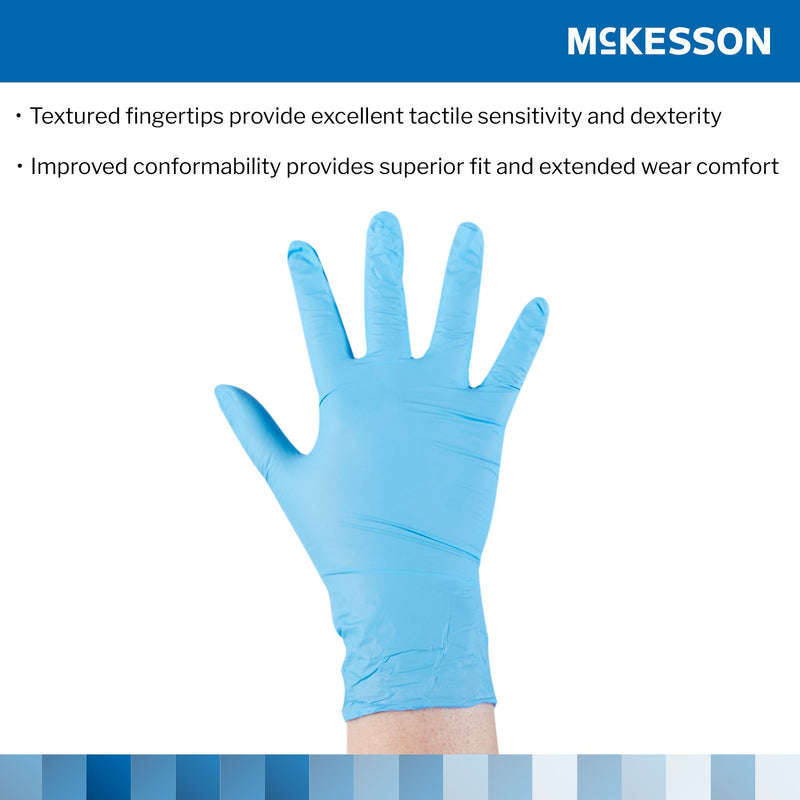 McKesson Confiderm® 3.8 Exam Glove Large NonSterile Nitrile Standard Cuff Length Textured Fingertips Blue Not Rated (921613_BX) 100/BX