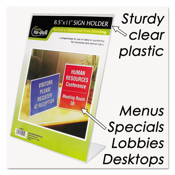 NuDell™ Clear Plastic Sign Holder, Stand-Up, Slanted, 8.5 x 11 (NUD35485Z)