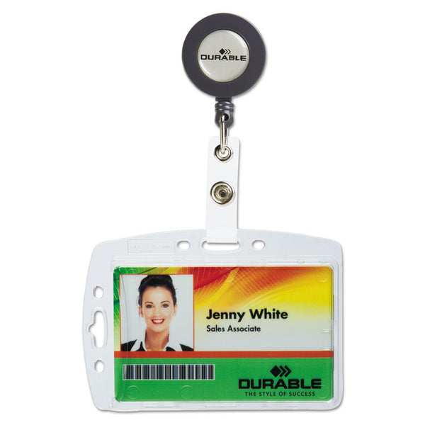 Durable® ID/Security Card Holder Set, Vertical/Horizontal, Reel, Clear, 10/Pack (DBL801219) Pack of 10