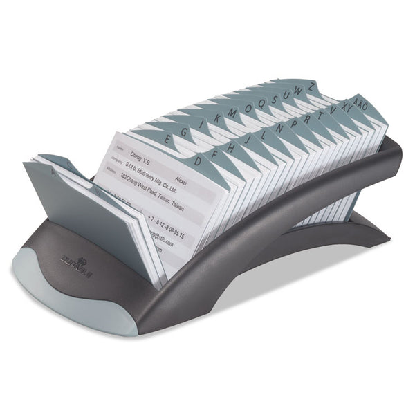 Durable® TELINDEX Desk Address Card File, Holds 500 2.88 x 4.13 Cards, 5.13 x 9.31 x 3.56, Plastic, Graphite/Black (DBL241201)