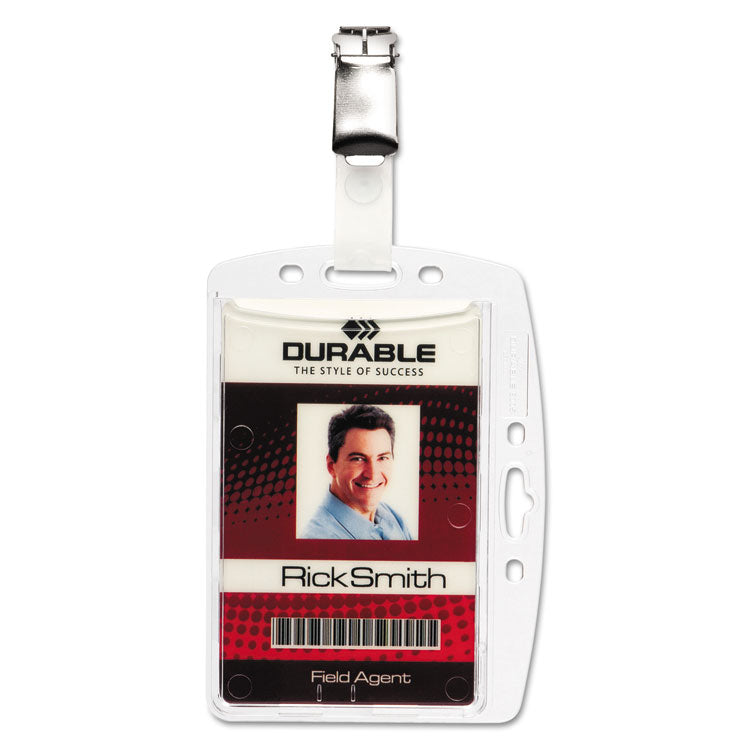 Durable® ID/Security Card Holder Set, Vertical/Horizontal, Clip, Clear, 25/Pack (DBL800519) Pack of 25