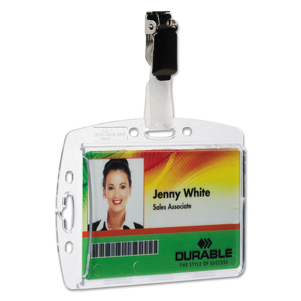 Durable® ID/Security Card Holder Set, Vertical/Horizontal, Clip, Clear, 25/Pack (DBL800519) Pack of 25