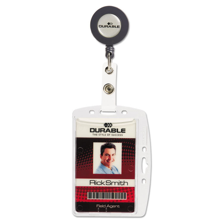 Durable® ID/Security Card Holder Set, Vertical/Horizontal, Reel, Clear, 10/Pack (DBL801219) Pack of 10