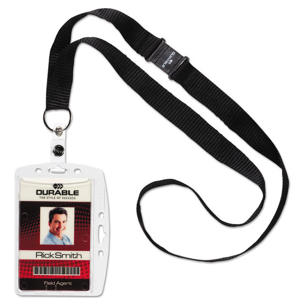 Durable® ID/Security Card Holder Set, Vertical/Horizontal, Lanyard, Clear, 10/Pack (DBL826819)