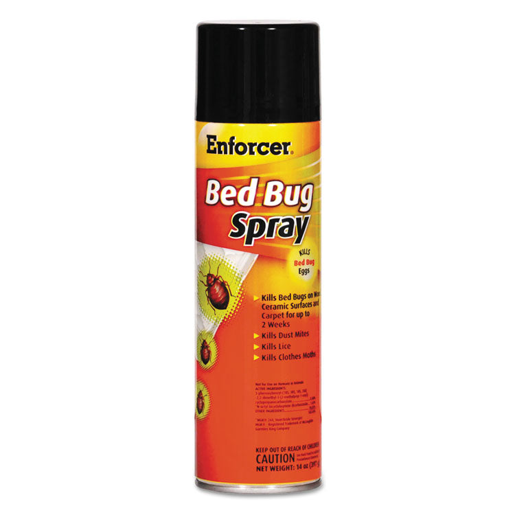 Enforcer® Bed Bug Spray, For Bed Bugs/Dust Mites/Lice/Moths, 14 oz Aerosol Spray, 12/Carton (AMREBBK14)