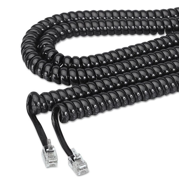 Softalk® Coiled Phone Cord, Plug/Plug, 12 ft, Black (SOF48102) Each
