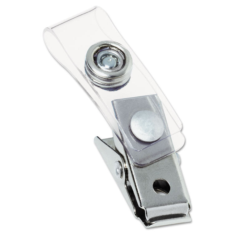 Swingline® GBC® Badge Clips with Plastic Straps, 0.5" x 1.5", Clear/Silver, 100/Box (GBC1122897)