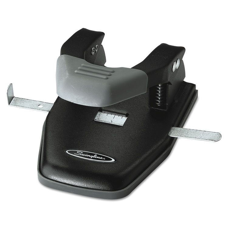 Swingline® 28-Sheet Comfort Handle Steel Two-Hole Punch, 1/4" Holes, Black/Gray (SWI74050)