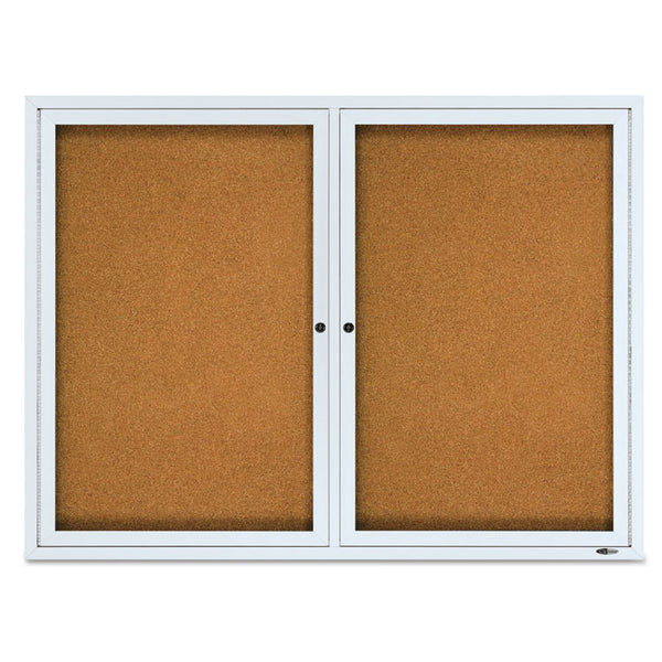 Quartet® Enclosed Cork Bulletin Board, Cork/Fiberboard, 48 x 36, Tan Surface, Silver Aluminum Frame (QRT2124)