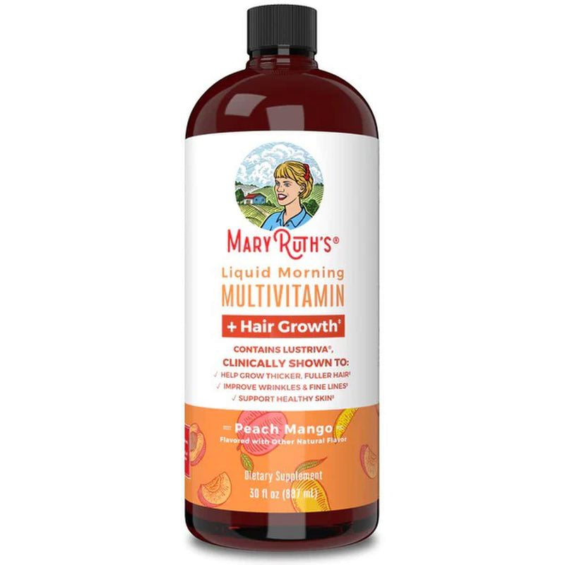 Mary Ruth's® Liquid Morning Multivitamin + Hair Growth Multivitamin Supplement Vitamin A / C / D / E 1,010 mcg - 90 mg - 20 mcg - 18 mg Strength Liquid 30 oz. Peach Mango Flavor (1271759_CS) 6/CS