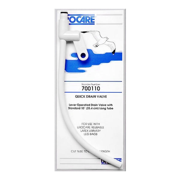Urocare® Quick Drain Valve™ Long DrainTube Standard, 0.25 I.D. X 10 Long Inch, White rubber and Plastic, NonSterile (764104_EA) 1/EA