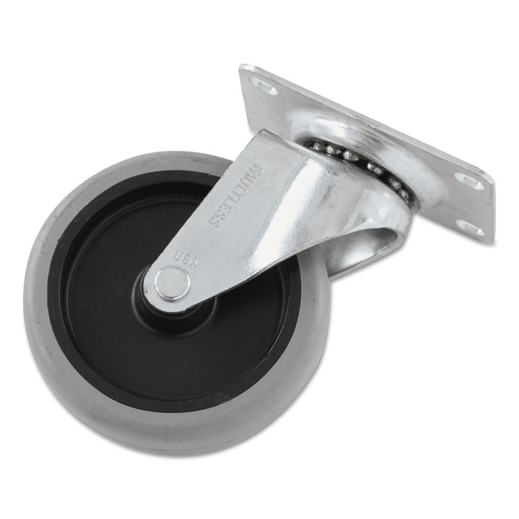 Rubbermaid® Commercial Non-Marking Plate Casters, Swivel Mount Plate, 4" Wheel, Black/Gray/Silver (SGSFG1011L20000)