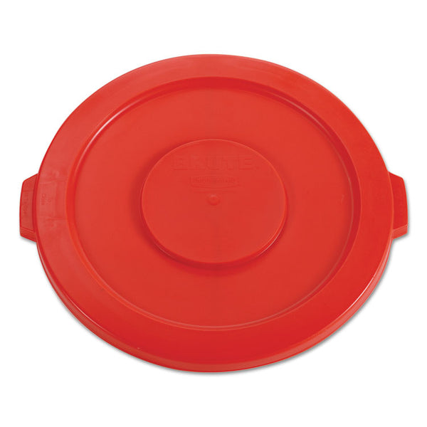 Rubbermaid® Commercial BRUTE Self-Draining Flat Top Lids for 32 gal Round BRUTE Containers, 22.25" Diameter, Red (RCP2631RED) Each