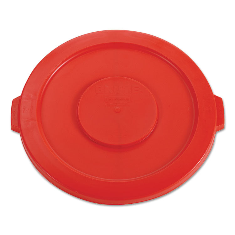 Rubbermaid® Commercial BRUTE Self-Draining Flat Top Lids for 32 gal Round BRUTE Containers, 22.25" Diameter, Red (RCP2631RED)