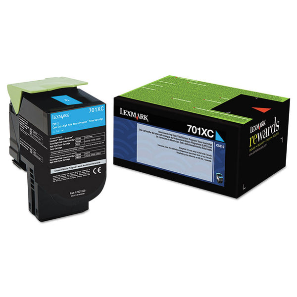 Lexmark™ 70C1XC0 Return Program Extra High-Yield Toner, 4,000 Page-Yield, Cyan (LEX70C1XC0)