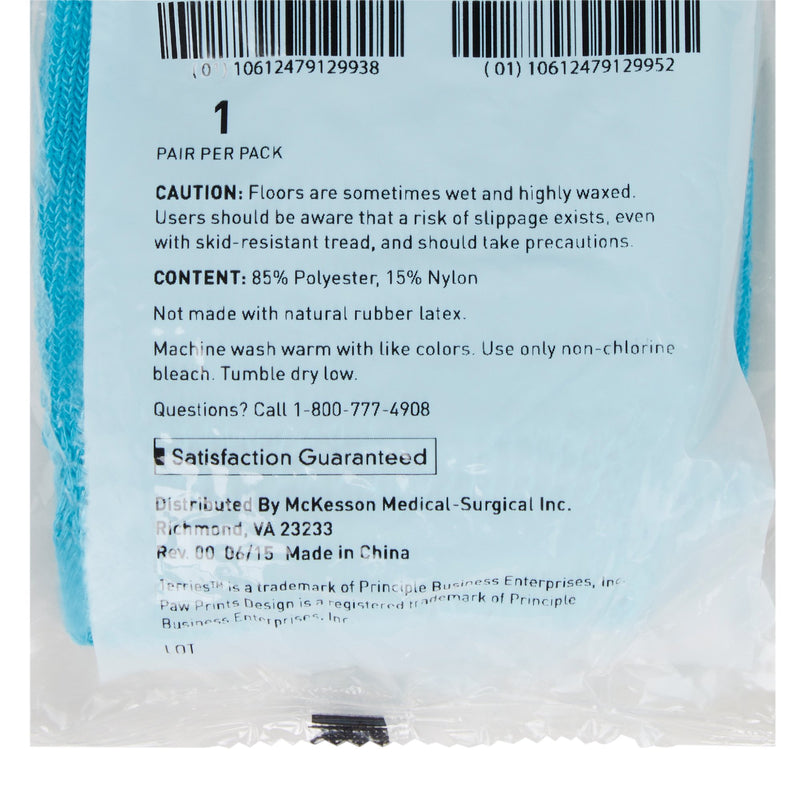 McKesson Terries™ Slipper Socks Unisex Adult Large Single Tread Single Patient Use Teal (334874_CS) 48/CS