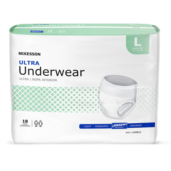 McKesson Ultra Unisex Adult Absorbent Underwear Pull On with Tear Away Seams Large Disposable Heavy Absorbency (724917_BG) 1/BG