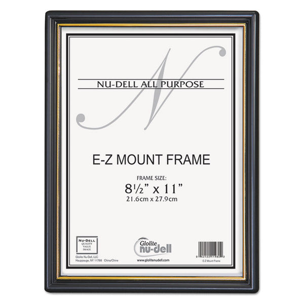NuDell™ EZ Mount Document Frame with Trim Accent and Plastic Face, Plastic, 8.5 x 11 Insert, Black/Gold (NUD11880)