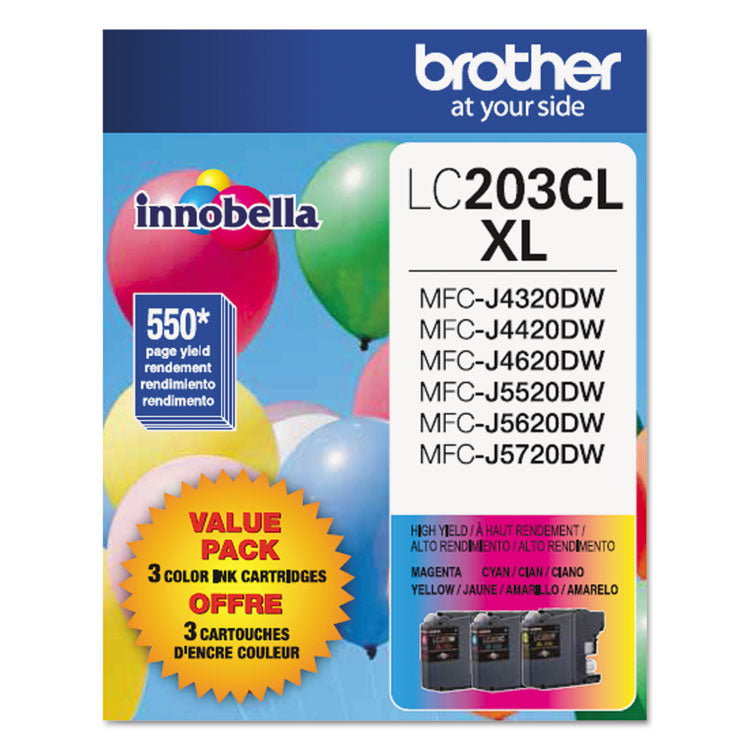 Brother LC2033PKS Innobella High-Yield Ink, 550 Page-Yield, Cyan/Magenta/Yellow (BRTLC2033PKS)