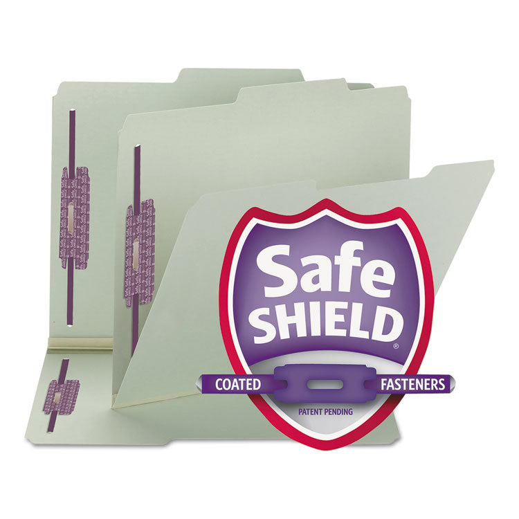 Smead™ Recycled Pressboard Folders, Two SafeSHIELD Coated Fasteners, 2/5-Cut: R of C, 1" Expansion, Letter Size, Gray-Green, 25/Box (SMD14980)