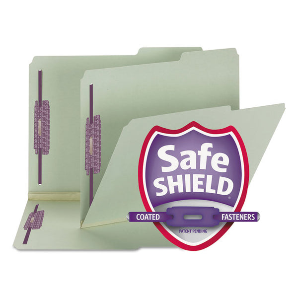 Smead™ Recycled Pressboard Folders, Two SafeSHIELD Coated Fasteners, 2/5-Cut: Right, 2" Expansion, Letter Size, Gray-Green, 25/Box (SMD14920)