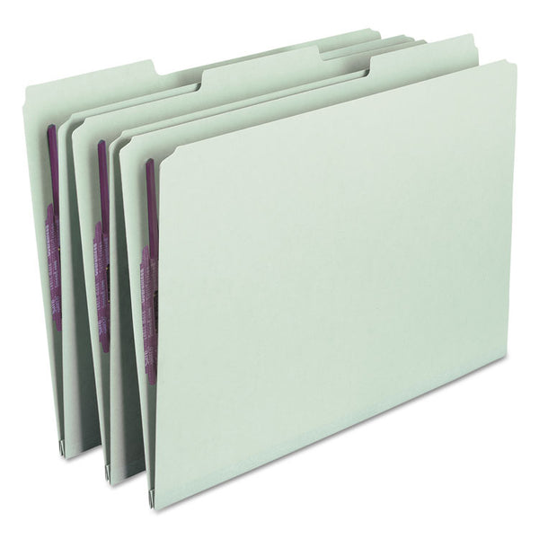 Smead™ Recycled Pressboard Fastener Folders, 1/3-Cut Tabs, Two SafeSHIELD Fasteners, 1" Expansion, Legal Size, Gray-Green, 25/Box (SMD19931)