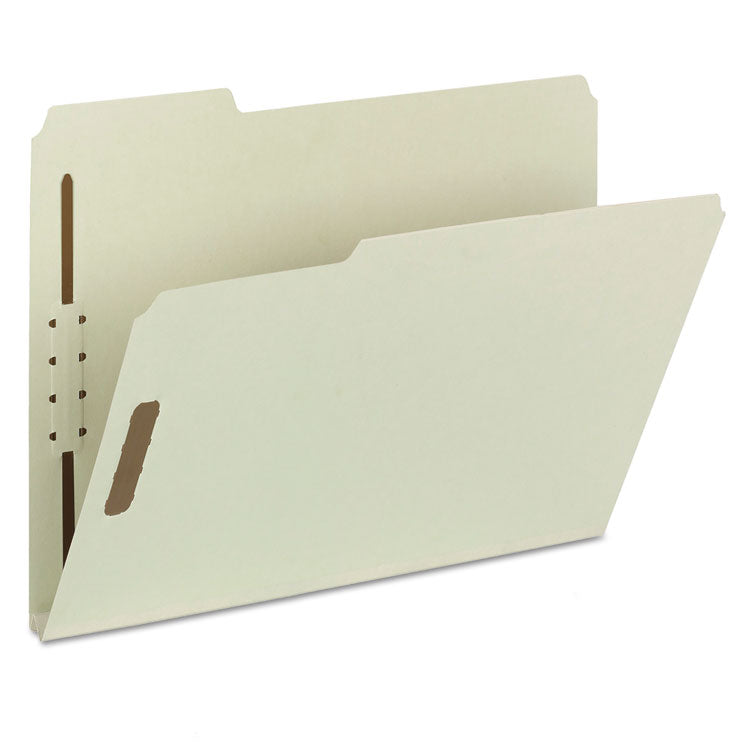 Smead™ Recycled Pressboard Fastener Folders, 1" Expansion, 2 Fasteners, Letter Size, Gray-Green Exterior, 25/Box (SMD15003)