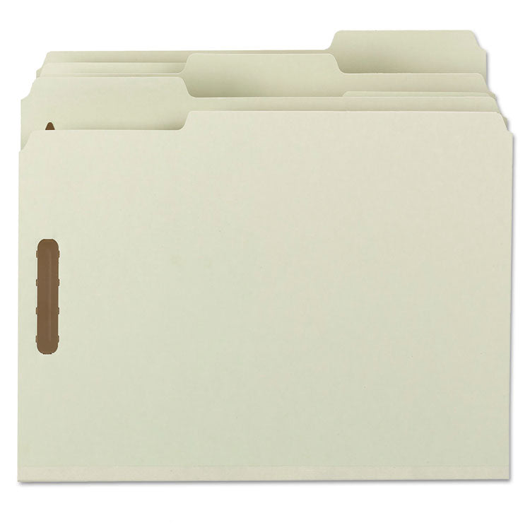 Smead™ Recycled Pressboard Fastener Folders, 1" Expansion, 2 Fasteners, Letter Size, Gray-Green Exterior, 25/Box (SMD15003)