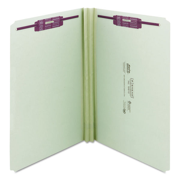 Smead™ Recycled Pressboard Fastener Folders, Straight Tabs, Two SafeSHIELD Fasteners, 2" Expansion, Legal Size, Gray-Green, 25/Box (SMD19910)