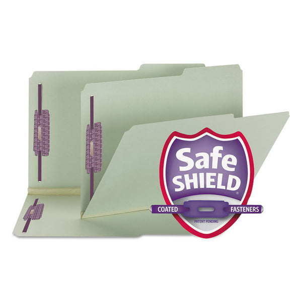 Smead™ Recycled Pressboard Folders, Two SafeSHIELD Coated Fasteners, 2/5-Cut: Right, 2" Expansion, Legal Size, Gray-Green, 25/Box (SMD19920)