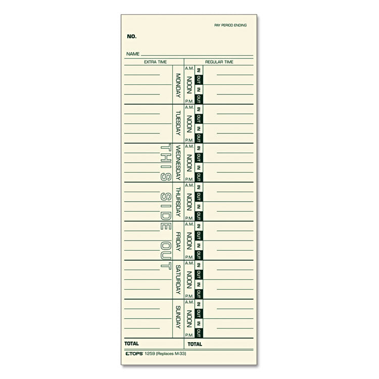 TOPS™ Time Clock Cards, Replacement for 10-800292/M-33, One Side, 3.5 x 9, 100/Pack (TOP12593) Pack of 100