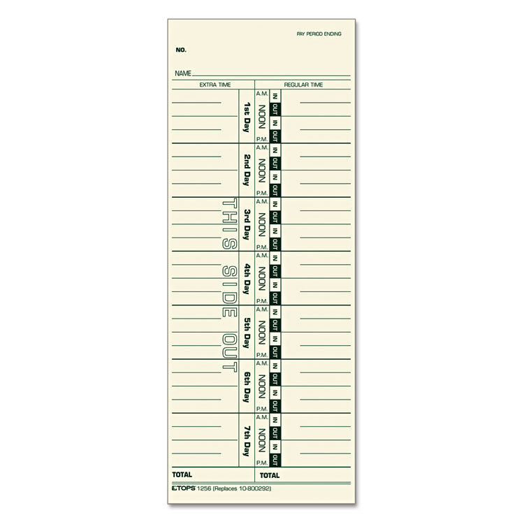 TOPS™ Time Clock Cards, Replacement for 10-800292, One Side, 3.5 x 9, 500/Box (TOP1256) Pack of 500