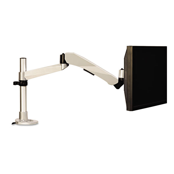 3M™ Easy-Adjust Desk Single Arm Mount for 30" Monitors, 360 deg Rotation, +90/-15 deg Tilt, 360 deg Pan, Silver, Supports 20 lb (MMMMA245S)
