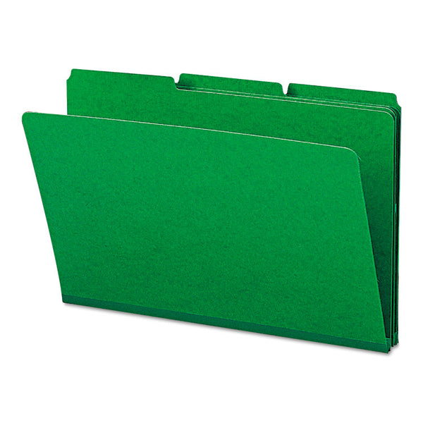 Smead™ Expanding Recycled Heavy Pressboard Folders, 1/3-Cut Tabs: Assorted, Legal Size, 1" Expansion, Green, 25/Box (SMD22546)