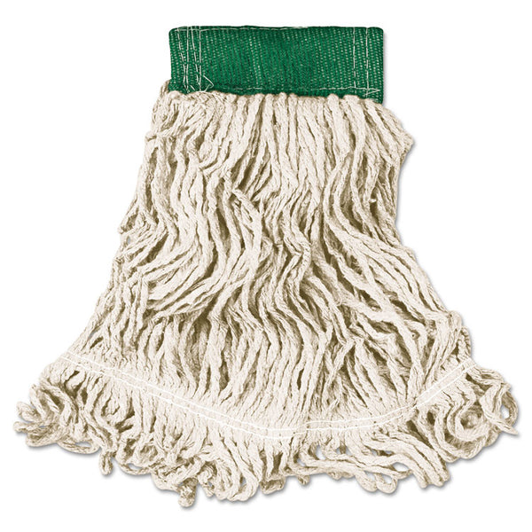 Rubbermaid® Commercial Super Stitch Looped-End Wet Mop Head, Cotton/Synthetic, Medium, Green/White (RCPD252WHI)