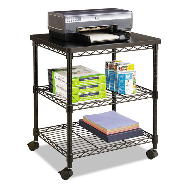 Safco® Desk Side Wire Machine Stand, Metal, 3 Shelves, 200 lb Capacity, 24" x 20" x 27", Black (SAF5207BL)