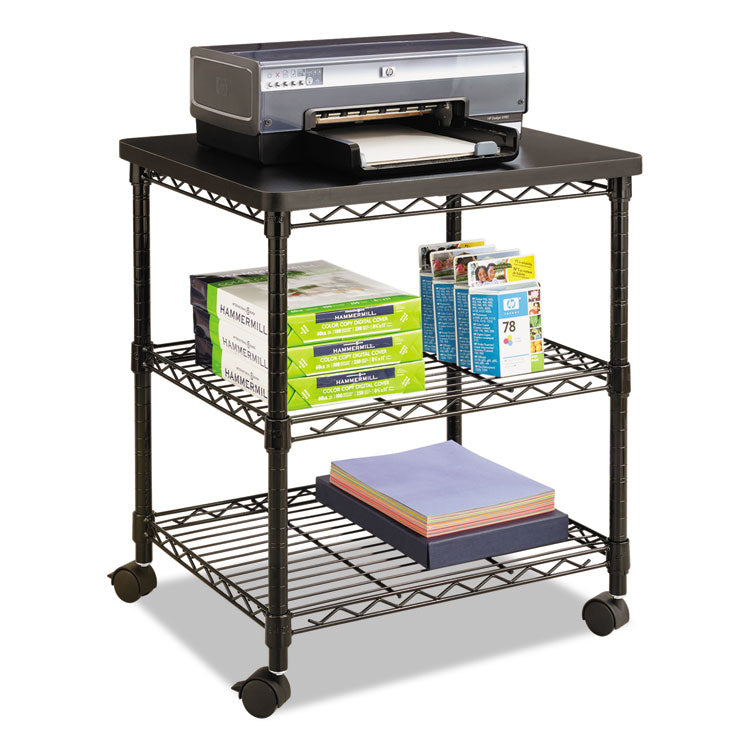 Safco® Desk Side Wire Machine Stand, Metal, 3 Shelves, 200 lb Capacity, 24" x 20" x 27", Black (SAF5207BL) Each