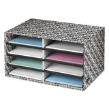 Bankers Box® Decorative Sorter, 8 Letter Compartments, 19.5 x 12.38 x 10.25, Black/White Brocade (FEL6171301) Each