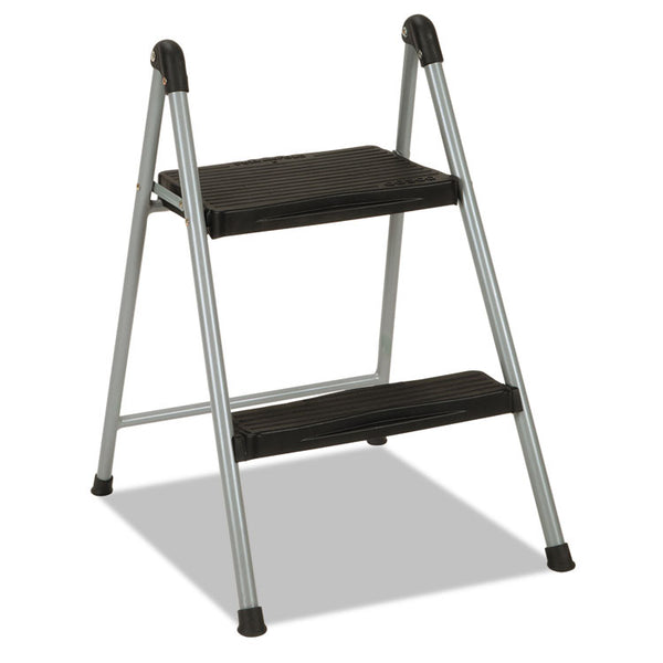 Cosco® Folding Step Stool, 2-Step, 200 lb Capacity, 16.9" Working Height, Platinum/Black (CSC11024PBL1E) Each