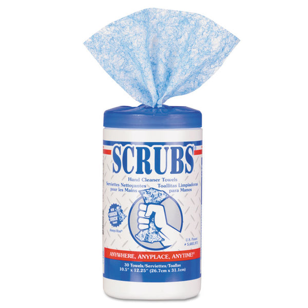 SCRUBS® Hand Cleaner Towels, 1-Ply, 10 x 12, Citrus, Blue/White, 30/Canister (ITW42230) Each