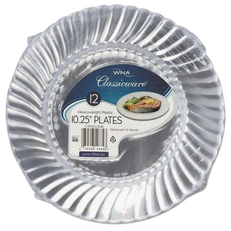 WNA Classicware Plastic Dinnerware Plates, 10.25" dia, Clear, 12/Pack (WNARSCW101212PK) Pack of 12