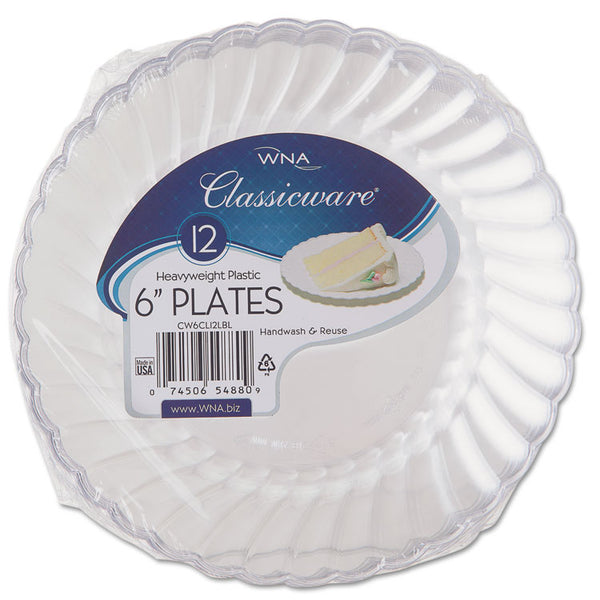 WNA Classicware Plastic Plates, 6" dia, Clear, 12/Pack, 15 Packs/Carton (WNARSCW61512)