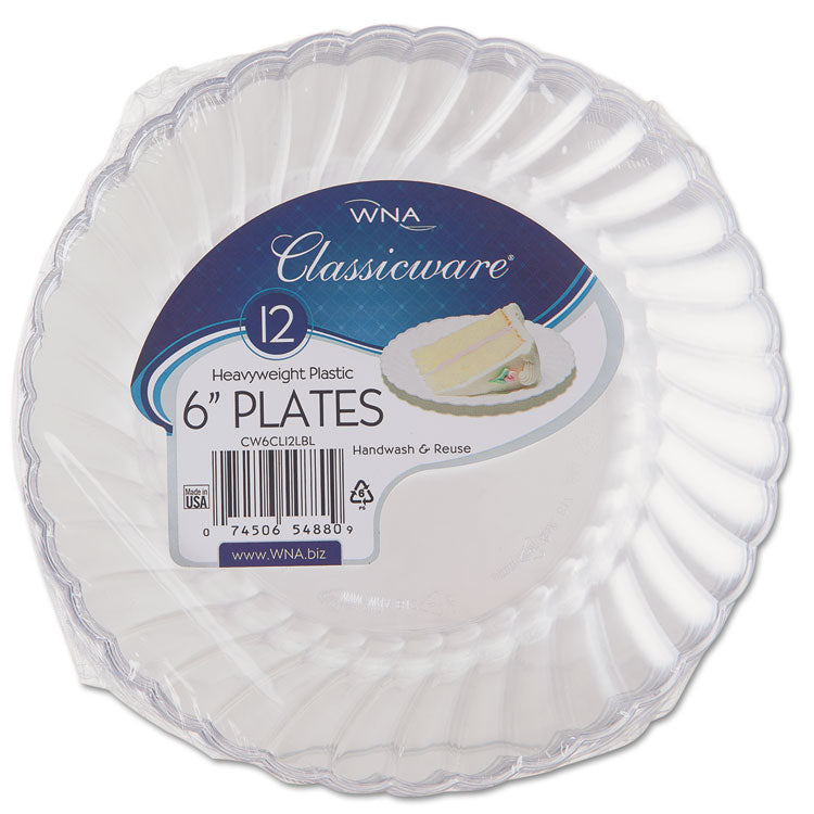 WNA Classicware Plastic Plates, 6" dia, Clear, 12/Pack, 15 Packs/Carton (WNARSCW61512) Pack of 12