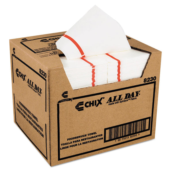 Chix® Foodservice Towels, 1-Ply, 12.25 x 21, White/Red Stripe, 200/Carton (CHI8230)