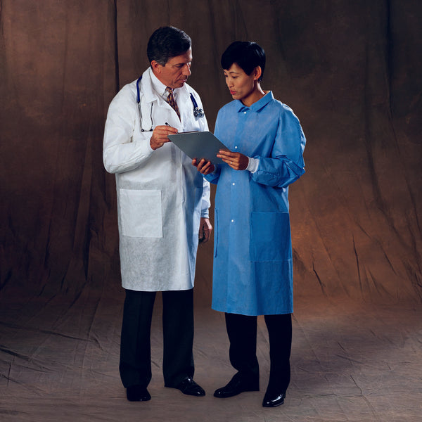Basic Lab Coat White Large Knee Length 3-Layer SMS Disposable (281491_EA) 1/EA
