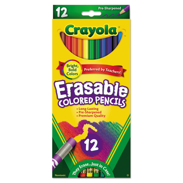 Crayola® Erasable Color Pencil Set, 3.3 mm, 2B, Assorted Lead and Barrel Colors, Dozen (CYO684412) Box of 12